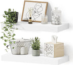 Vivelove 16 inch Floating Shelves for Wall, Bathroom Shelves Over Toilet, Wall Shelf for Bedroom, Living Room, Kitchen, Office Home Decor, Narrow Shelves with Invisible Brackets - Set of 2, White