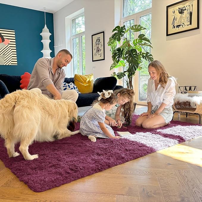 OLANLY 2x8 Machine Washable Runner Rugs for Hallway, Soft Fluffy Shaggy Bedside Rugs for Bedroom, Living Room, Indoor Floor Carpet for Kids Girls Boys, Nursery Rooms, Home Decor Aesthetic, Burgundy
