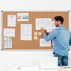 Extra Large Cork Bulletin Board 96" X 48", Foldable Notice Pin Board for Wall, Silver Aluminum Framed 8'x4' Corkboard, Wall Mounted Noticeboard with 36 Push Pins for School, Home & Office