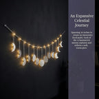 Boho Moon Phase Wall Hanging, Silver Hammered Metal LED Celestial Garland for Bedroom Witchy Home Christmas Decor