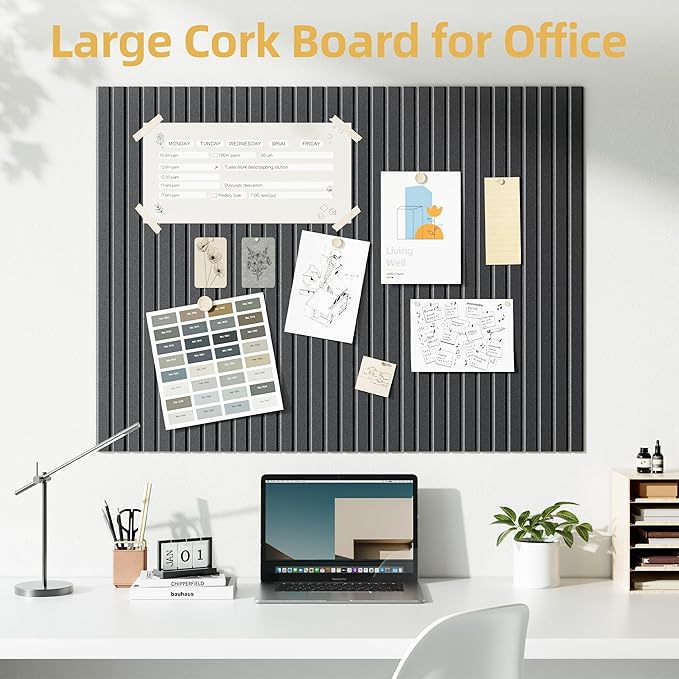 Large Cork Board for Wall 48" x 60" Black Bulletin Board with Safe Removable Adhesive Squares for Pictures Photos, Alternative CorkBoard Felt Pin Boards Tiles for Office Classroom Wall Decor - 20 Pack