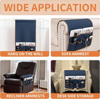 HAOMAIJIA Anti Slip Sofa Armrest Organizer Arm Chair Bedside Caddy Storage Organizer For Recliner Couch With 6 Pockets For Cell Phone Tv Remote Control (Navy Blue, 31.89 inches × 18.5 inches)