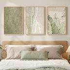 Framed Abstract Sage Green 3 Piece Wall Art for Living Room, Modern Neutral Waves Botanical Canvas Artwork for Walls, Minimalist Wabi Sabi Rustic Nature Print Wall Decor for Bedroom Office, 16x24 Inch