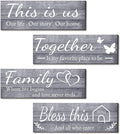 Joyhawk 4 Pieces Wall Decor Signs, THIS IS US, TOGETHER, BLESS THIS HOME, FAMILY Rustic Wooden Farmhouse Wall Art Décor For Living Room Bedroom Kitchen, , 4.7 x 13.8 Inch(Grey)