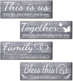 Joyhawk 4 Pieces Wall Decor Signs, THIS IS US, TOGETHER, BLESS THIS HOME, FAMILY Rustic Wooden Farmhouse Wall Art Décor For Living Room Bedroom Kitchen, , 4.7 x 13.8 Inch(Grey)