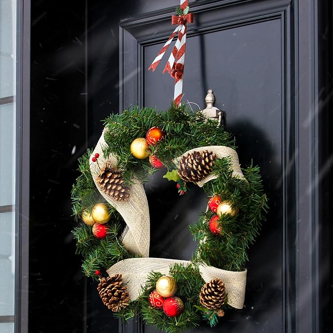 2 Pack Candy Cane Wreath Hangers for Front Door,Christmas Decoration Metal Over The Door Wreath Hanger Ornament,Door Wreath Hanger