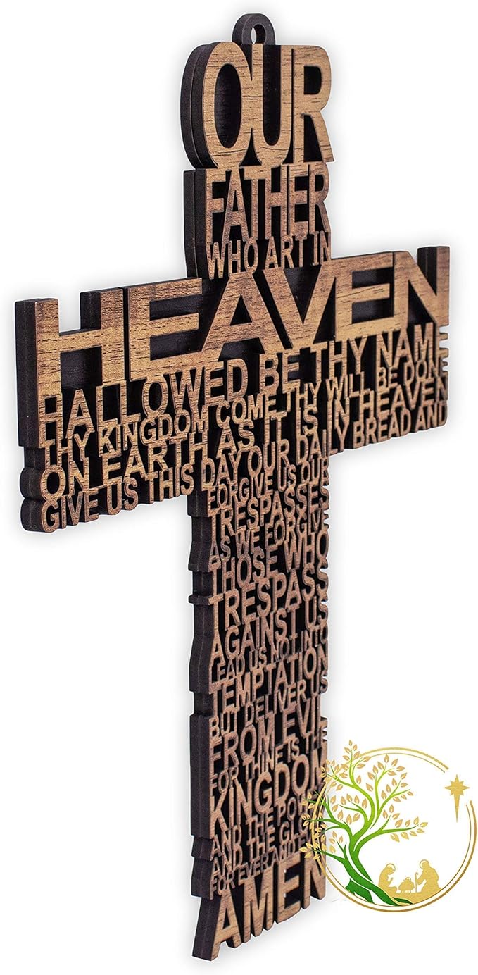 Our father prayer cross made from olive wood - Crucifix/Wall Cross Hand Crafted by Christian families in Bethlehem. A unique Religious Gift for Christmas or Any Other Christian Holiday
