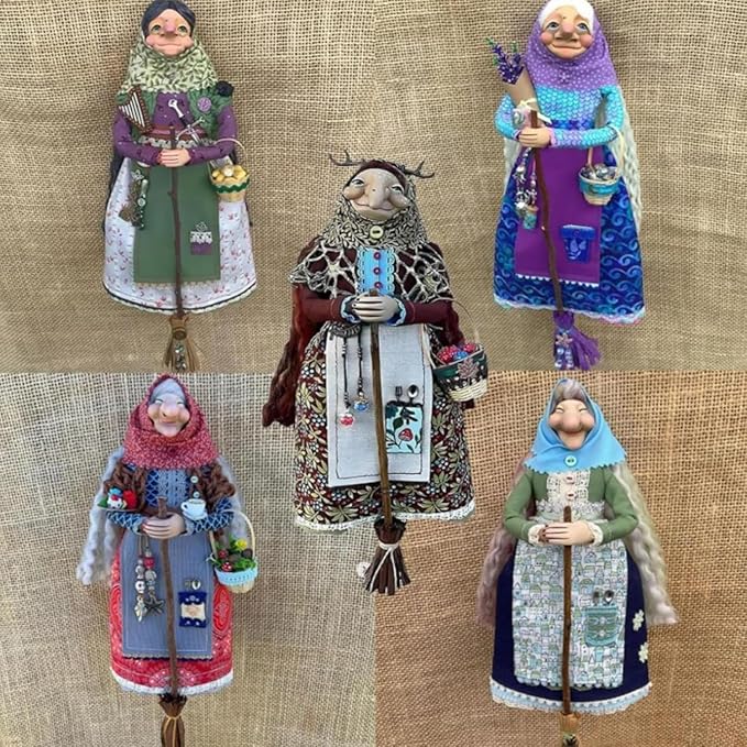 Handmade Kitchen Witch Doll, Witch Figurine Luck Charm Home Decor, Flying Witch Figures on Broomsticks, Cooking Dolls Kitchen Hanging Decor, Unique Gifts for Mom (C)