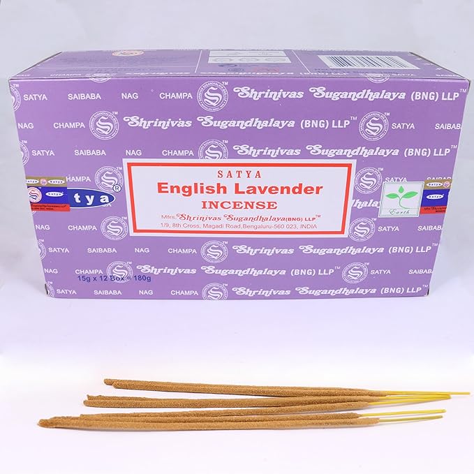 Nag Champa Incense Stick Packs - Hand Rolled & Non-Toxic - Perfect for Meditation and Yoga - Home Fragrance Gift Pack - 15g, Set of 12 Packs (English Lavender)