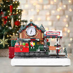 WONDER GARDEN Christmas Village Houses-Christmas Houses Village - Lighted Musical Railway Station Collectible Buildings with Moving Train for Home Indoor Decor or Gift
