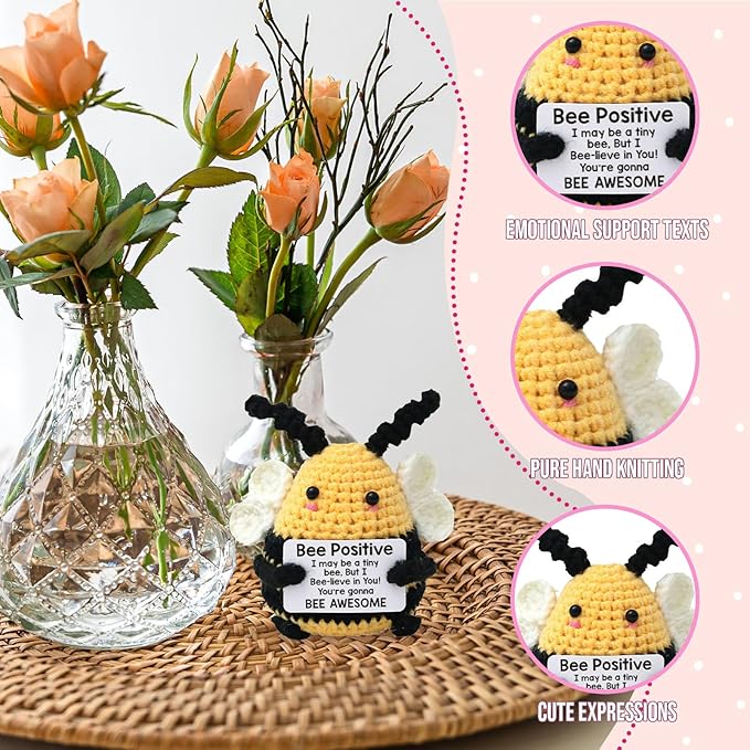 Emotional Crochet Bee Gifts, Affiramation Cheer Up Gifts for Her Birthday White Elephant, Romantic I Love You for Grandma Sister Friend Coworker