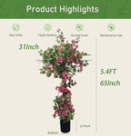 Bougainvillea Artificial Tree with Flowers (5.4FT-65 Inch) UV- Resistance Faux Blooming Flower Outdoor/Indoor Tree Front Porch Plants, Home, Office, Living Room Decor