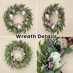 26 Inch Eucalyptus Wreaths with Roses, Hydrangeas, Lavender, Berries, Salal Leaves, Ferns, Dusty Miller, Green Summer Spring Wreaths for Front Door, Large Wreath for Porch Decor