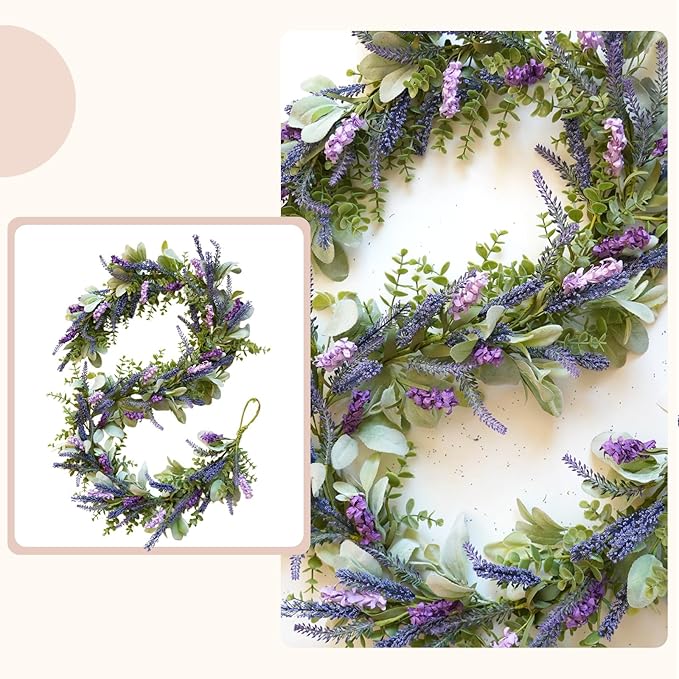 idyllic 6ft Lavender Bunny Ear Vine Garland Artificial Flower Decor for Front Door Window Porch Mantel Stair All Year Indoor Outdoor Home Decor