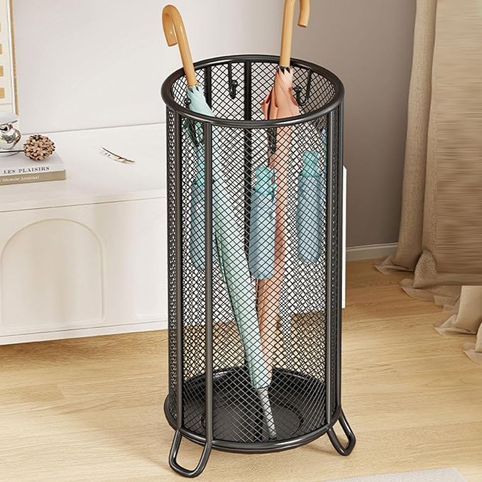 Umbrella Storage Rack Freestanding Organizer Umbrella Rack Stand Decorative Storage Bin Iron Waterproof Multifunctional Suitable for Office Entryway, Black
