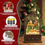 Snow Globe Christmas Lantern Decorations - 9.8”USB Plug-in & Battery Operated Music can be Turned Off，Portable Creative Water Glitters Lighted Music Christmas Snow Globe Lantern for Christmas Decor