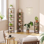 HOOBRO Corner Shelf Stand, Industrial 6-Tier Wall Corner Bookshelf with Metal Frame, Plant Display Shelf, Bookcase for Small Spaces, Bedroom, Living Room, Rustic Brown BF36CJ01