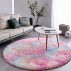 FJZFING Rainbow Round Rug Ultra-Soft Plush Modern 6x6 Circle Area Rug for Kid's Bedroom, Fluffy Shag Circular Rug for Nursery Room, Non-Slip Home Decor Colorful Carpet for Teen's Room