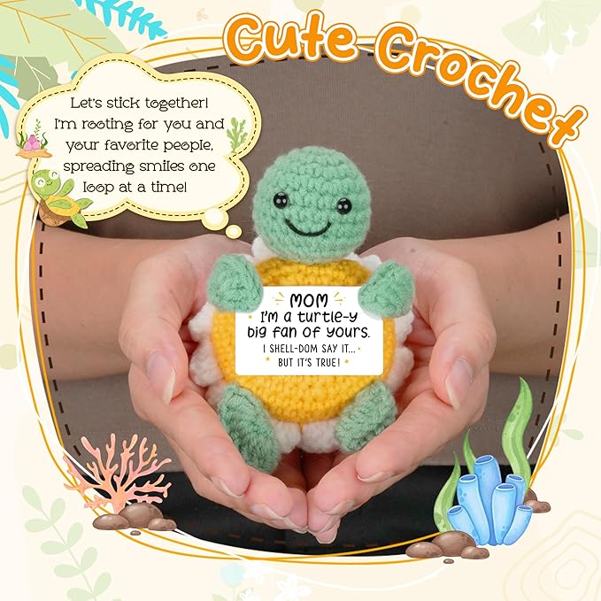 HEXMOZ Gifts for Mom from Daughter, Son - Birthday Gift, Ideas for Mothers, Mamas, Mother-in-Law - Handmade Collectible Turtle Daisy Doll Crochet Emotional Support with Positive Card