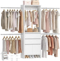 Closet System, Closet Organizer System with 4 Hang Rods, Walk-in Wooden Storage Systems with 2 Drawers & Shoe Cabinet, Fits Spaces 4-9.8FT, Wardrobe Clothes Rack Garment Rack, White MC00103E