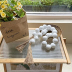 OMISHE 50" Long Extra Large Wood Bead Garland with 1.6" Diameter Wooden Beads and Tassels, Rustic Farmhouse Country Decorative Beads for Home Tiered Tray Decor, White