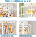 Ulif F7 Garment Rack, Heavy Duty Clothes Rack, Clothing Racks for Hanging Clothes, 6-Tiers Freestanding Portable Closet Storage Rack 58'' W × 14.6'' D × 76.6'' H, Max Load 800 Lbs, White