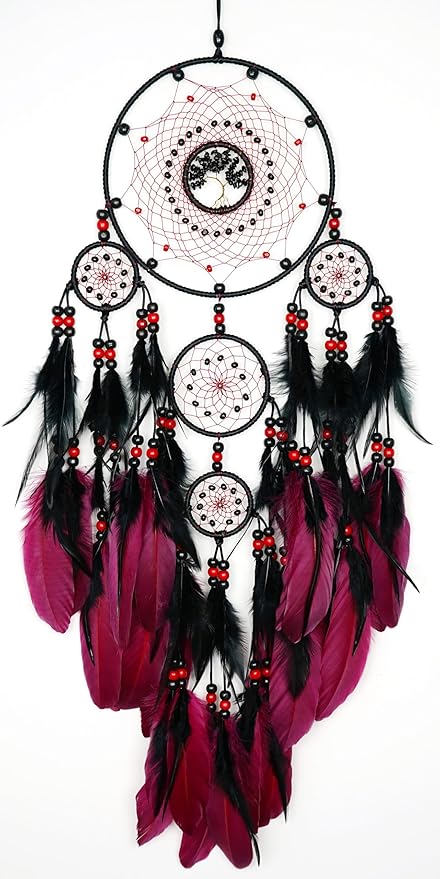 Large Dream Catchers, Boho Handmade Native Macrame Dream Catchers Wall Hanging for Bedroom Living Room Dorm Room Decor, Adults Wedding Party Decor, Festival Blessing Gift (Red & Black)