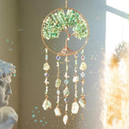 Tree of Life Dream Catchers Green Dream Catcher with Crystal Sun Catcher Prism Hangings Wall Window Bedroom Room Decor Gift for Girls Boys Adults