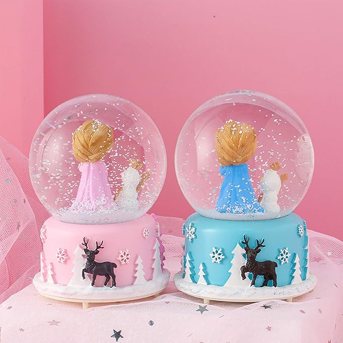 Snow Globe for Kids with Music, VECU 3.14 Inch Little Girl Llluminated Automatic Snow Home Decor for Girls Kids Gift, Musical, Resin/Glass (Large/Pink)