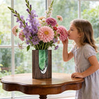 Wood and Glass Inlay Vases Farmhouse Wooden Glass Flower Vase Solid Wood Glass Vase Home Decor Vases for Centerpiece (9.37)