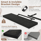 40 Inch Long Floating Shelves for Wall Set of 2, 12"D Wood Grain Bathroom Shelves with Invisible Brackets, Easy Install Engineered Wood Storage Shelves for Kitchen, Living Room, Bedroom, Black Finish
