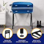 Lifemaster Metal Luggage Rack - Pack of 3 Foldable, Easy Assembly, Space Saving, and Stylish Steel Frame Guest Suitcase Stands with Nylon Straps - Black