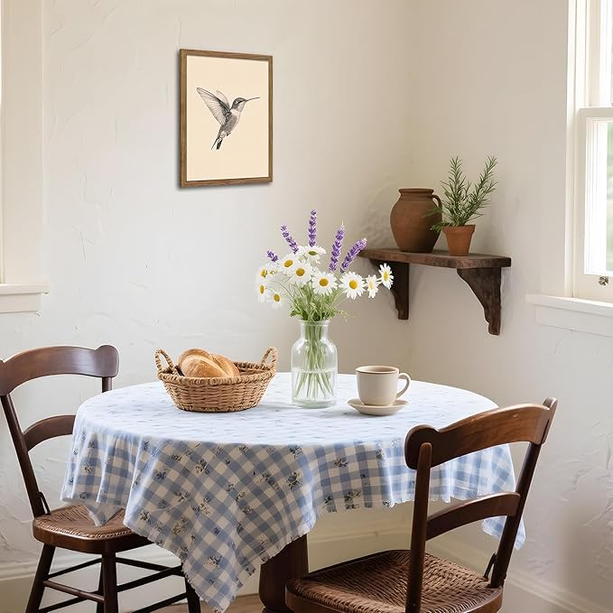 Vintage Framed Wall Art, Birds Canvas Prints, Hummingbird Sketch Painting Picture, Neutral Farmhouse Artwork Wall Decor for Living Room Bedroom – Dark Wooden Frame 16x24in