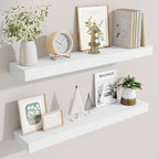 Fun Memories Bathroom Shelves 32 Inch Long Set of 2, Floating Shelves for Wall with Invisible Brackets, for Bedroom, Living Room, Kitchen, White