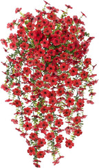 Artificial Hanging Flowers for Outdoors Fake Plants Decoration, 2 Pcs Faux Silk Daisy Flower Realistic Outdoor Flowers UV Resistant Porch Patio Window Yard Indoor Spring Decor(Red)