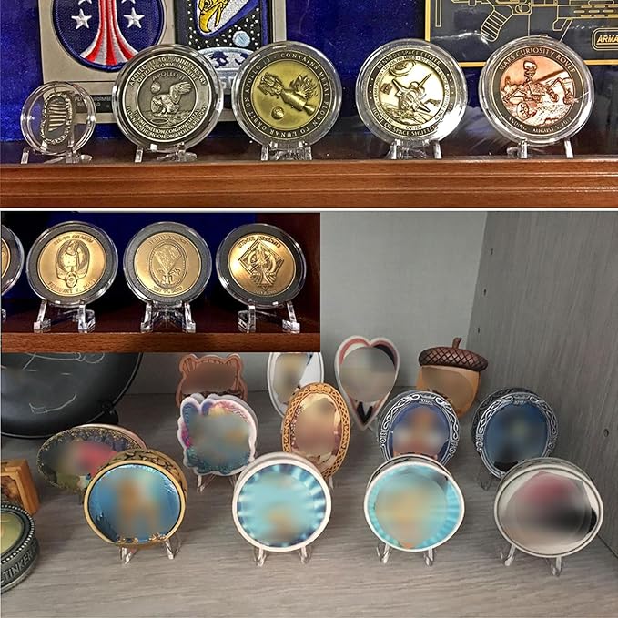 Hipiwe 12 Packs Acrylic Easel Stands Clear Mini Coin Display Easel Holder for Displaying Air-Tite Coins Pocket Watches Capsules Challenge Medals Casino Chips,2.64 Inch Tall