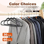 HOUSE DAY Heavy Duty Plastic Hangers 30 Pack, Non Slip Clothes Hangers with Rubber Pads and 360° Hook - Thin 0.2 Inch, Space Saving Coat Hanger Black, Closet Organizer for Shirt, Pants, Suit, Skirt