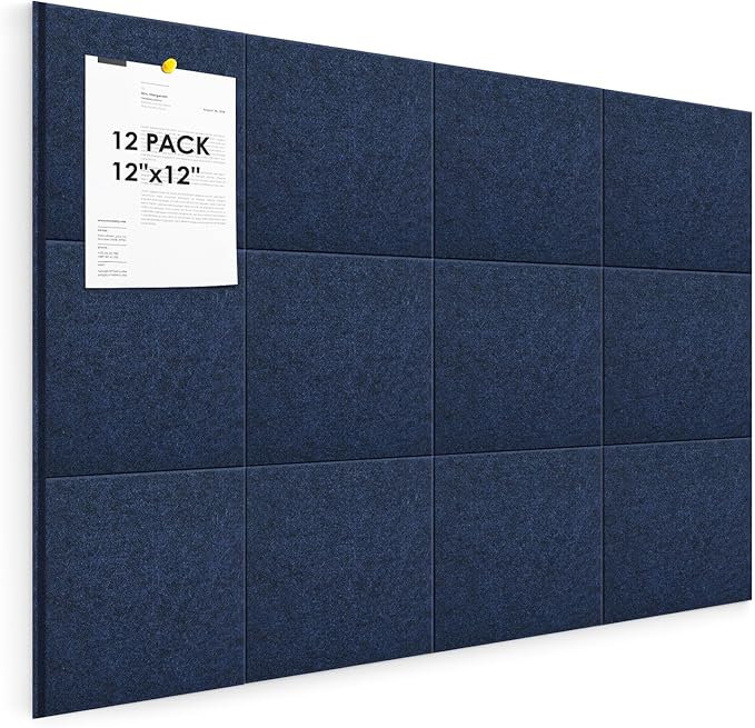 Large Cork Board for Walls 48"x36" |Cork Board Alternative| 12 Pack Felt Wall Tiles| Dark Blue Bulletin Board with Removable Adhesive | Cork Boards Pinboard for Office Home Classroom，Dark Blue