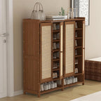Upgraded Shoe Storage Cabinet,39 Pairs Rattan Shoe Cabinet Storage,8 Tier 45" Tall Large Shoe Cabinet,Boho Farmhouse Cabinet with Doors for Hallway Living Room Closet(47.2" W 8 Tier)