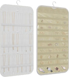 Hanging Jewelry Organizer Storage, 40 Pockets 36 Hooks Necklace Earring Bracelet Ring Organizer, Double - Sided Design, White and Beige