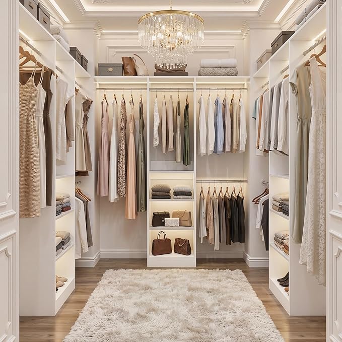 Cyclysio 4FT Small Closet System, 80"H Closet Organizer System with 4 Closets Rods & 3 Shelves, 48" Closets Organizers and Storage for Small Bedrooms, Laundry Rooms, Cloakrooms, White