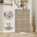 Shoe Cabinet with 2 Flip Drawers, Narrow Freestanding Shoe Storage Organizer, Slim Wooden Hidden Shoe Rack for Front Door Entrance, Closet, Hallway, Living Room, Rustic Gray