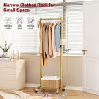 SLEEPING LAMB Small Clothes Racks for Hanging Clothes, Rolling Clothing Rack with Shelves, 60" Metal Garment Rack with Wheels Portable Wardrobe Rack for Small Space, Gold