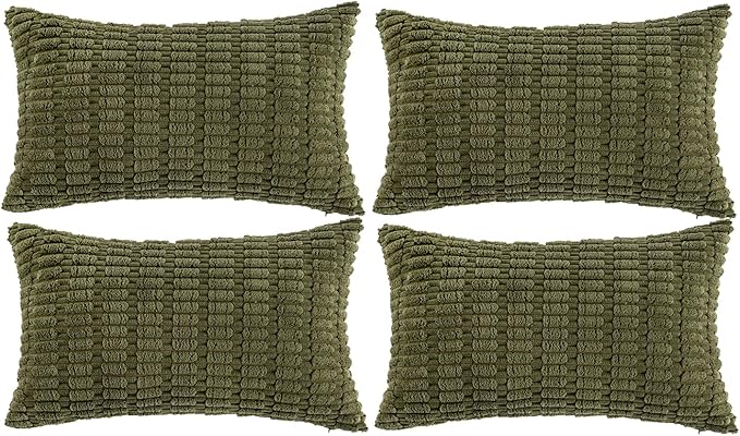 Fancy Homi 4 Packs Decorative Throw Pillow Covers for Living Room Couch Bed, Modern Farmhouse Boho Home Décor Accent Cushion Case, 20" x 12", Moss Green