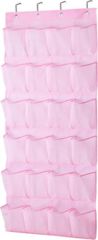 MISSLO Over The Door Shoe Organizer 24 Large Mesh Pockets (Pink)