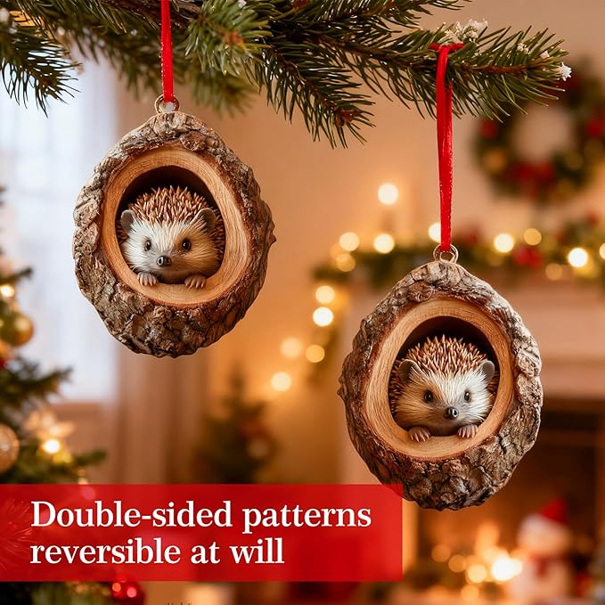 Forest Animal Christmas Ornaments,Funny Forest Animal Ornaments for Christmas Tree,3D Resin Ornaments Hanging Gift for Animal Lovers&Easter Basket Stuffers(Hedgehog)
