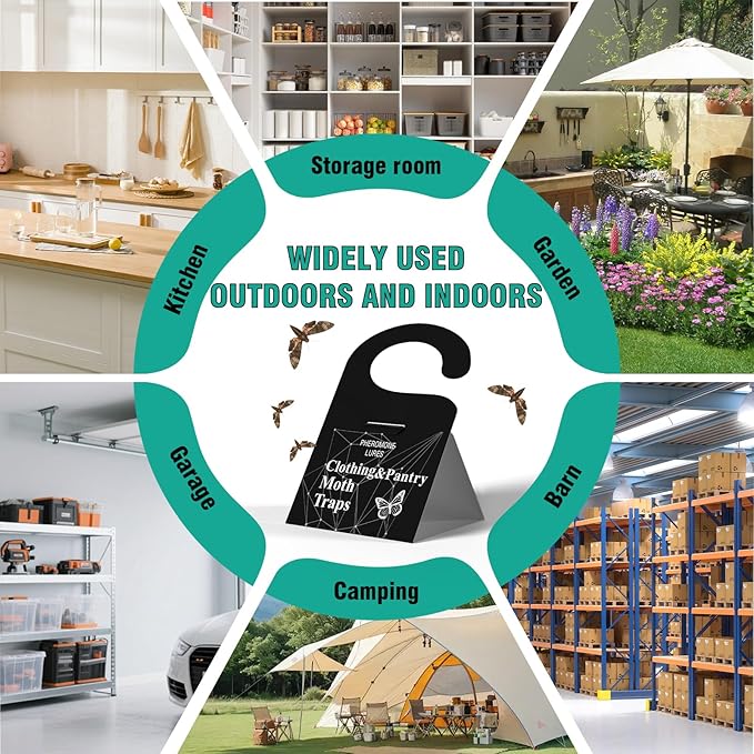 Moth Traps, Clothes Moth Killer for House Indoor Clothing- Glue Traps with Pheromones for Wool Closet Carpet Food, Sticky Trap Based Repellent for Closet, Kitchens - 5Pack
