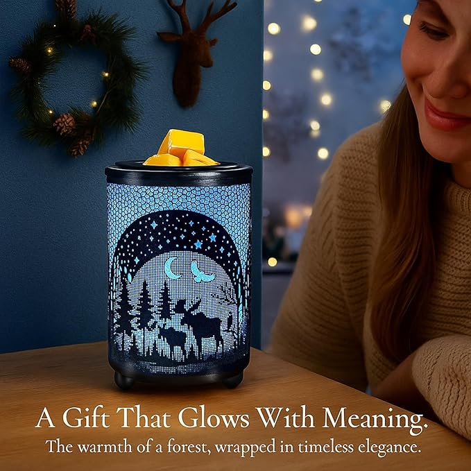 Leyoue Electric Wax Warmer with Efficient PTC Heating - Enchanting Deer in Forest Iron Design, Quickly Melts Wax Blocks, Releases Long-Lasting Fragrance, Perfect Home Decor Piec