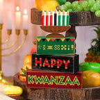 Yuntau 4 Pcs Happy Kwanzaa Table Decorations Kwanzaa Tiered Tray Decor Rustic African Candlestick Wood Block Tabletop Sign Gift Centerpiece Farmhouse Table Decor for Home Office Party Supplies
