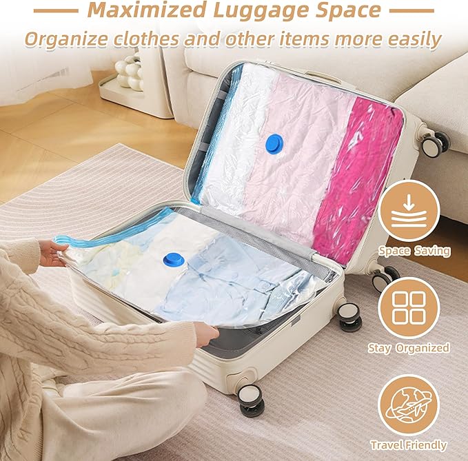 Travel Vacuum Bags with Rechargeable Pump,6 Pack Vacuum Storage Seal Bags for Clothing Suitcase Backpack, Space Saver Compression Clothes Storage Bag (6 Medium+Electric Pump)